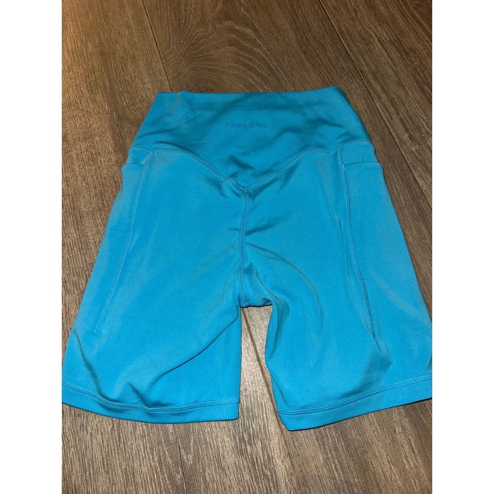 Paragon Reluna High Waisted Biker Shorts Bright Blue Side Pockets Small